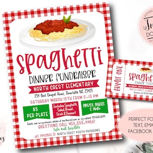 Spaghetti Dinner Flyer, bearbeitbare Spaghetti-Spendenspendeneinladung, pto pta Church School Charity-Spendenaktion, Spaghetti-Dinner-Los