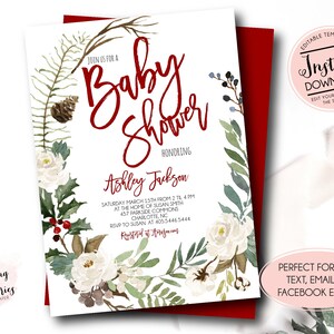 Christmas Baby Shower Invitation, Winter baby shower Invitation, Holiday Baby shower,  Edit yourself, Instant Download, winter baby shower