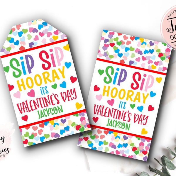 Sip Sip Hooray Valentine Tags, Juice Box Valentine Cards, Straw valentine School preschool church valentine favors, Silly Straw, Crazy Straw