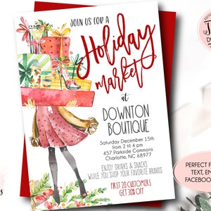 Holiday Market invitation, Shop and Sip Christmas Invite, Sip & Shop Boutique Invite, Store Christmas Flyer, Open House, Christmas fun