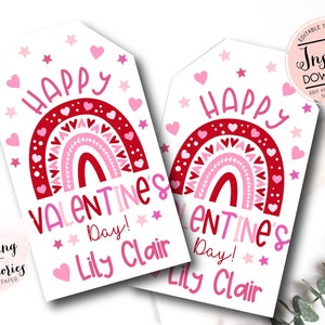 Rainbow Favor Tag, rainbow valentine imprimible, Tarjetas girl Valentine, Valentines personalizados, school rainbow Favor Tags, Instant Download
