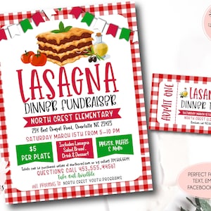 Lasagna Dinner Flyer, bearbeitbare Lasagna-Spendeneinladung, pto pta Church School Charity, Lasagna-Dinner-Karte, italienischer Dinner-Flyer