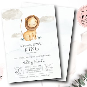 Lion baby shower invite, Rustic Lion Invite, boy baby Shower, king baby shower, Edit yourself instant download, king of the jungle shower