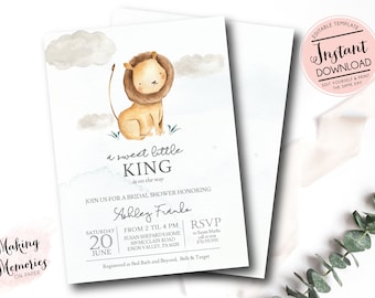 Lion baby shower invite, Rustic Lion Invite, boy baby Shower, king baby shower, Edit yourself instant download, king of the jungle shower