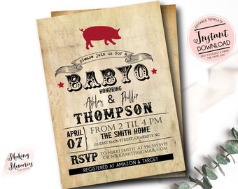 BBQ Baby Shower Invitation, Girl Picnic Baby Shower, BaByQ Baby Shower Invitation, Baby-Q Invitation, Baby Shower Invitation, Digital File