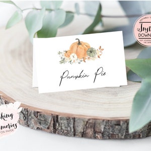 Thanksgiving food tent cards, thanksgiving place setting, Autumn food tent cards,, fall bridal shower place setting, editable food tent card