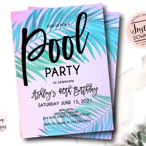 Pool Party Invitation, Adult Pool Party Invitation, Kids Pool Birthday Invite, Summer Birthday, Pool Invite, INSTANT download, Template