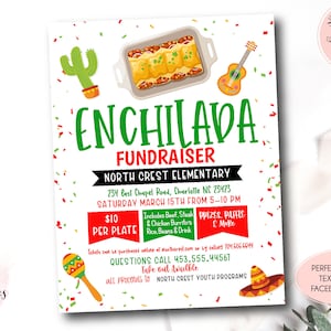 Enchilada Dinner Flyer, Editable Mexican Night fundraiser invite, pto pta Church School Charity fundraiser, Enchilada dinner ticket