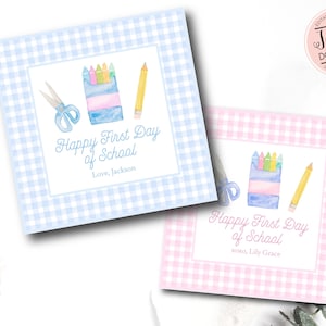 Etiqueta de volta às aulas para impressão, etiqueta de volta às aulas em aquarela, etiqueta do professor do primeiro dia, etiqueta de presente do professor, etiquetas de presente para a escola, rosa azul