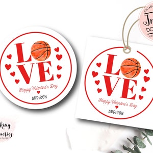Cartes de Saint-Valentin de basket-ball, cartes de Saint-Valentin sportives, autocollant de Saint-Valentin d’amour de basket-ball, Saint-Valentin de sports scolaires personnalisés