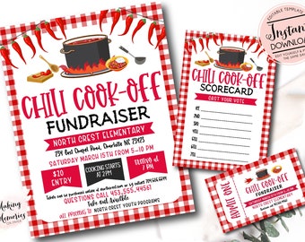 Chili Cookoff Spendenaktionsflyer, Editierbare Chili Spendenaktionsvorlage, pto Church School Charity, Chili Cook-off Event, Template, Geld sammeln