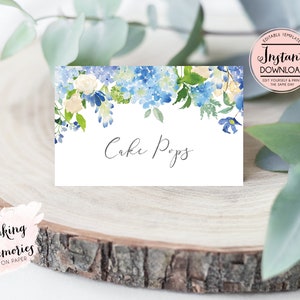 Blaue Blumen Tisch-Rahmen, Essen Zelt Karten, Hochzeit Tischkarte Vorlage, Essen Zelt Karten, Instant Download, Vorlage, Platz-Einstellung