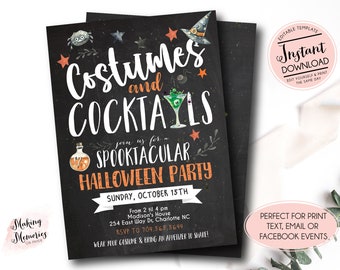Adult Halloween party, costumes and cocktails Halloween Party Invite, Boo and brews, boos or booze, Halloween Party Invitation, Instant