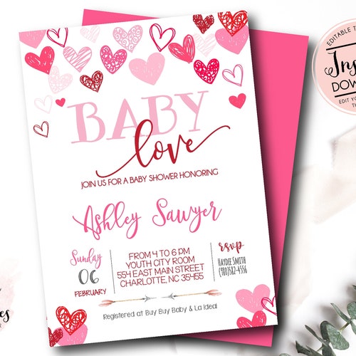 Valentine Baby Shower Invitation Valentines Shower Hearts Baby Etsy
