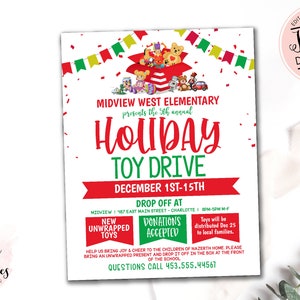 Toy Drive Flyer, Holiday Toy Drive Template, Editable Toy Drive, Holiday Charity Event Flyer, School Toy Drive, Church Christmas Drive