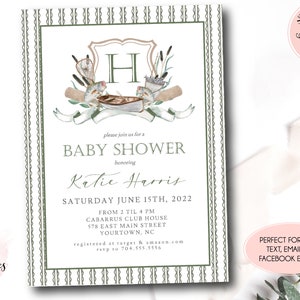 Fishing Baby Shower Invitation, Editable Fishing baby shower Template, Reel Excited It&#39;s a Boy, Southern Crest Fish, Rustic fish,Canoe oars