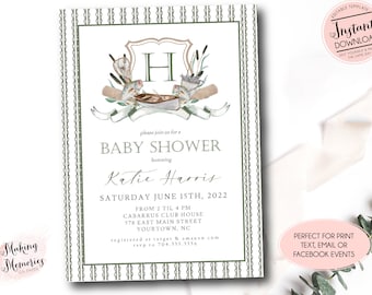 Fishing Baby Shower Invitation, Editable Fishing baby shower Template, Reel Excited It's a Boy, Southern Crest Fish, Rustic fish,Canoe oars
