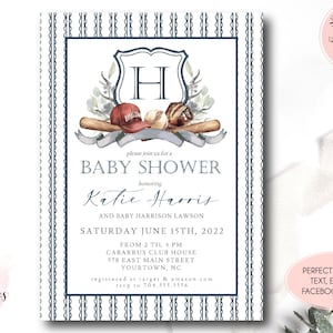 Baseball Baby Shower Invitation, Editable vintage Baseball baby shower Template, little slugger, Southern Monogram Crest, Rustic baseball