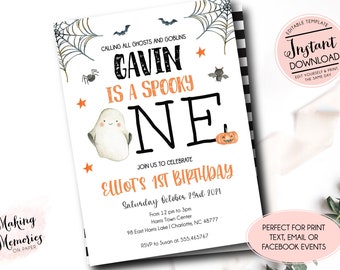 Halloween First Birthday Party Invite, Fall First Birthday, Spooky One Birthday invitation, Halloween Party Invitation, Instant download