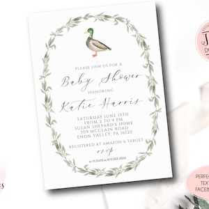 Duck Baby Shower Invitation, Mallard Duck Baby shower invite, duck hunting shower, Edit yourself Instant Download Duck Baby Shower Invite