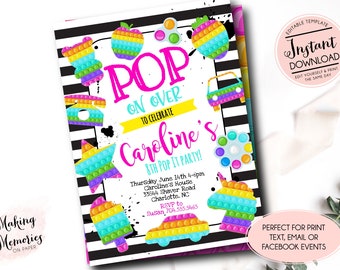 Pop It Birthday Invitation, Pop Fidget Invitation, Bubble Pop invite, Pop It Fidget Toy Invitation, Push Bubble Fidget Toy Birthday Invite