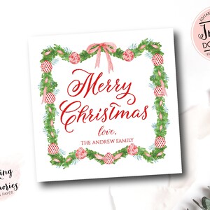 Christmas enclosure card, Christmas Calling Card, Personalized Christmas Tag, Holiday wreath Calling Card, Christmas Stationery, Square Card
