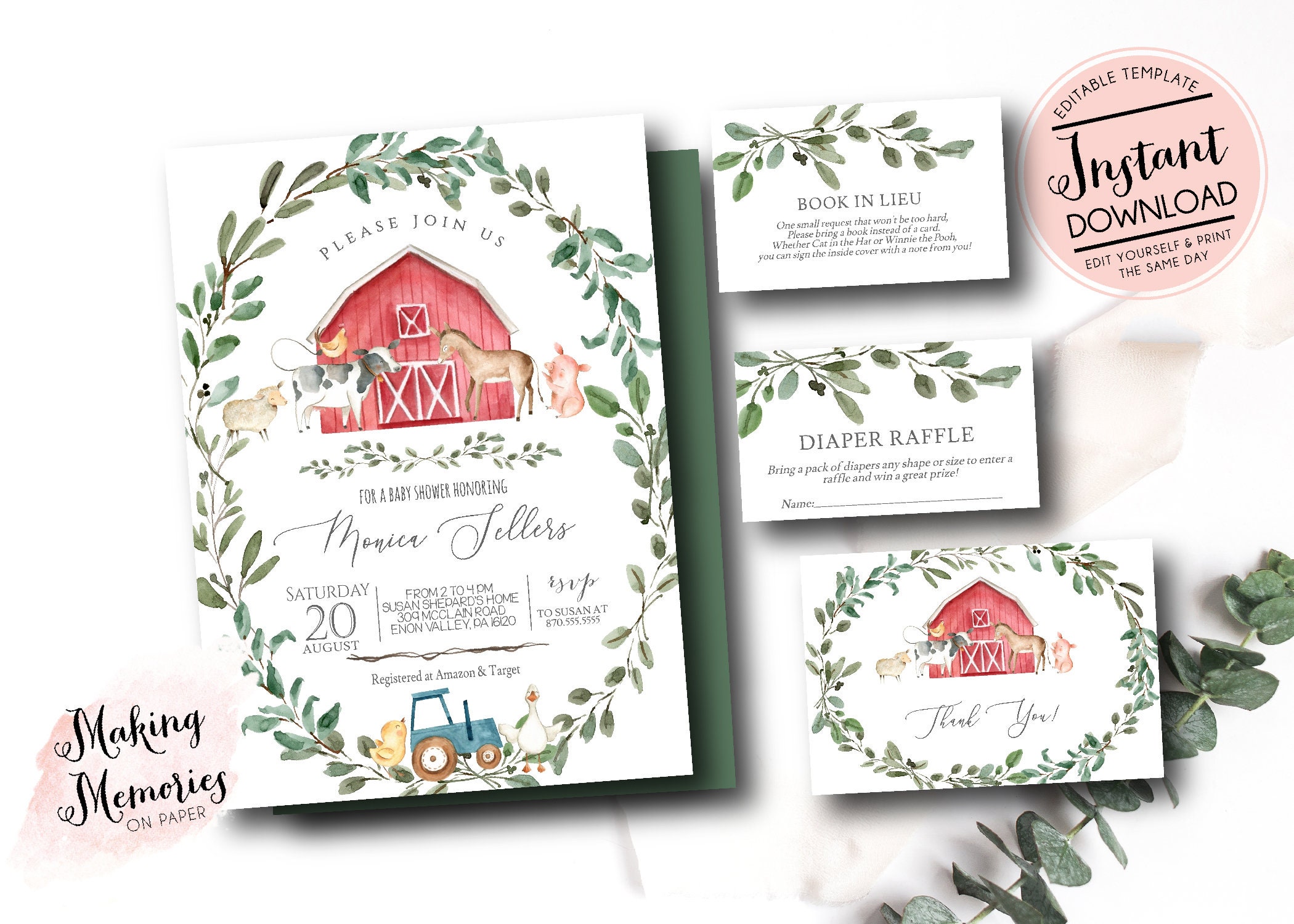 Farm Baby Shower Invitation Boy Farm Invitation Girl Farm Etsy