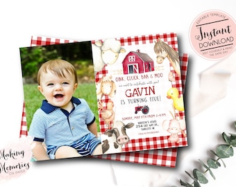Farm Birthday Invitation, Boy Farm Birthday Invitation, Printable Invitation, Farm Animals, Edit yourself instant download, boy farm party