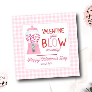 Bubble Gum Valentine Tag, Te mastico Tarjetas de San Valentín, Gum Valentine Exchange Cards, máquina de chicles, School Valentine, etiquetas personalizadas