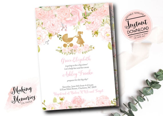 big sister baby shower invitations