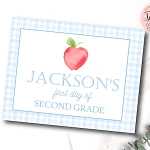 Gingham First Day of School Sign, Editable Back to School Sign, Printable First Day of School, Blue Gingham, Instant First day of school