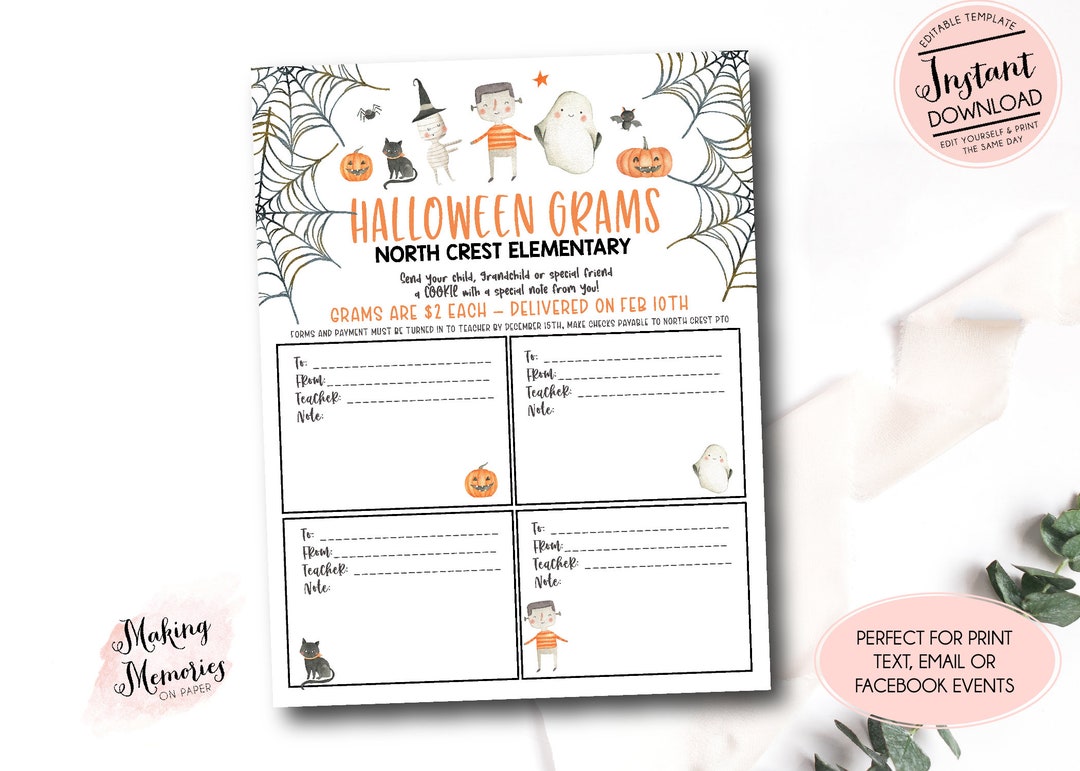Halloween Candy Gram Template, School Candy Gram, School Fundraiser