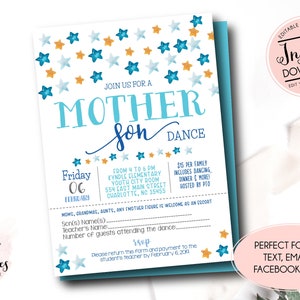 Editable Mother Son Dance Flyer, School Dance Invite, Editable Dance Invitation, Mother Son Event Fundraiser,  PTO fundraiser Flyer