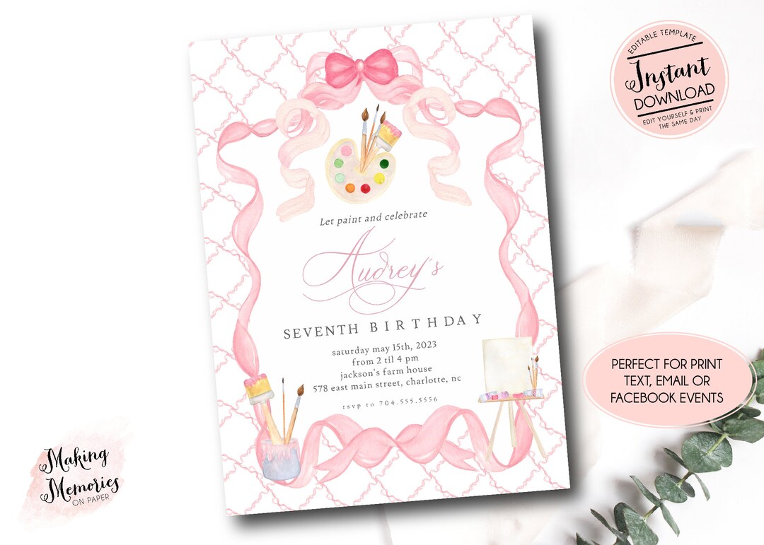 Art Birthday Party Invitation, Art Party Invitation, Paint Party, Paint Birthday, Art Party Template,girl Birthday Invitation, Instant - Etsy art-birthday-party-invitation-art-party-invitation-paint-party-paint-birthday-art-party-template-girl-birthday-invitation-instant-etsy