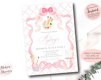 Art Birthday Party Invitation, Art Party invitation, Paint Party, Paint Birthday, art party Template,Girl Birthday Invitation, Instant