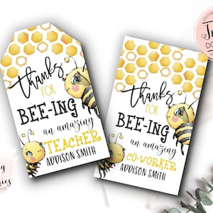 Etiqueta de favor de abeja, etiqueta de regalo de apreciación del maestro imprimible, gracias por ser un gran maestro, etiqueta de favor de miel editable, personal, compañero de trabajo