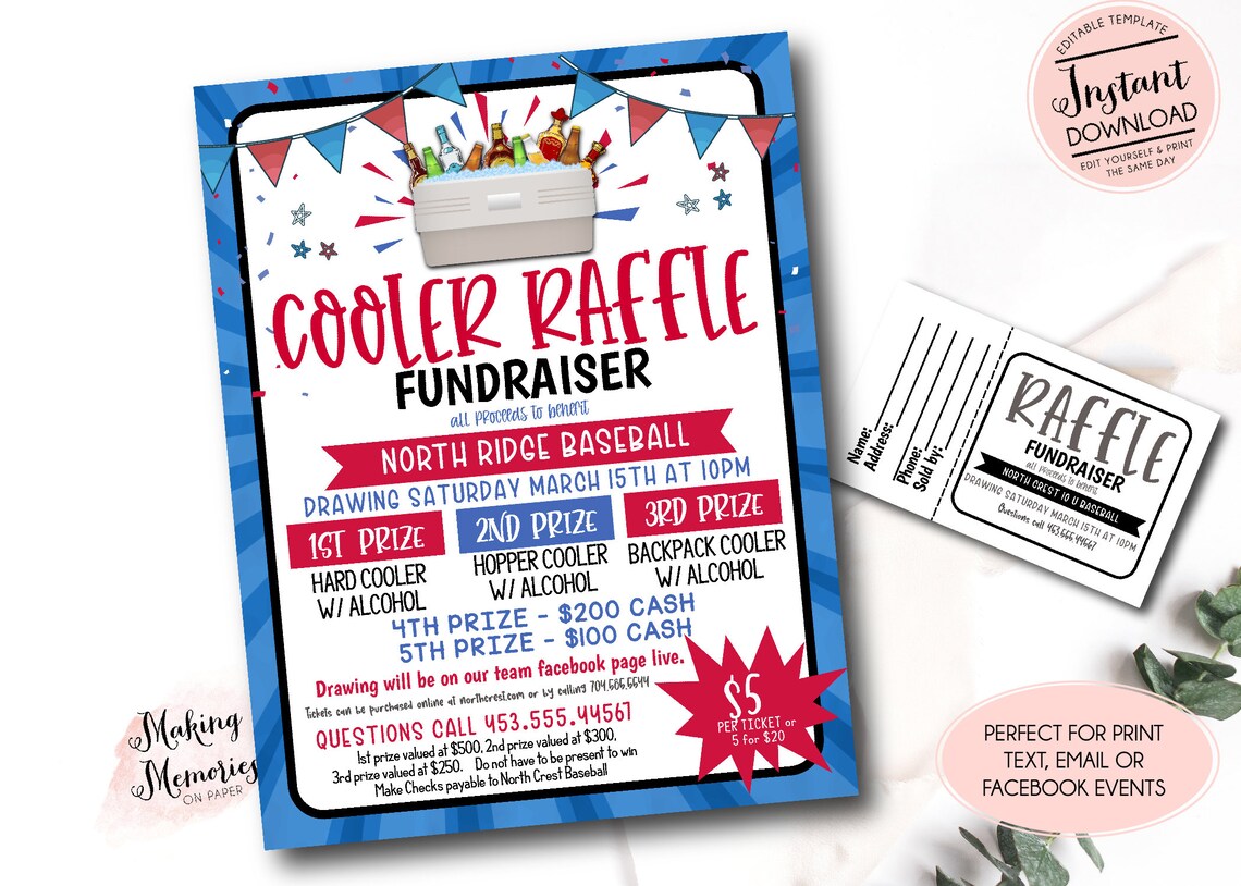 Achol Raffle Cooler Raffle Fundraiser Flyer, Alcohol Raffle Fundraiser Template ...