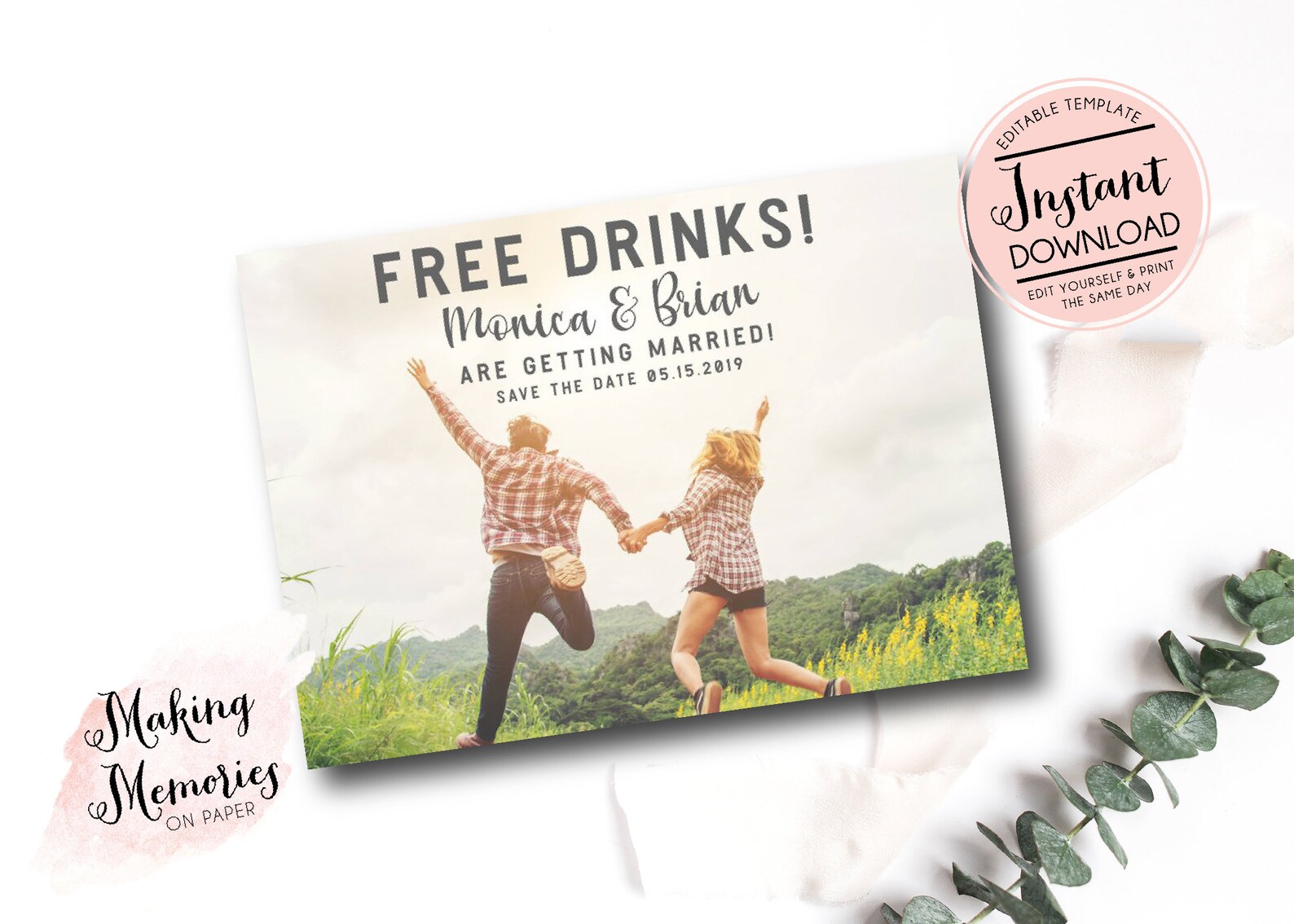 Save the Date Free Drinks Photo Save the Date Postcard Open - Etsy