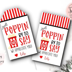 Printable Popcorn Favor Tag, Popcorn Valentine&#39;s Tag, Popcorn Printable, Thank You Tag, Popcorn Treat Tag, Poppin&#39; By Tag, Popcorn thanks