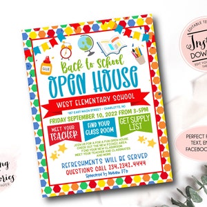 EDITABLE School Open House Flyer, Back to school Flyer, School Open House, Back To School Invite, Meet The Teacher, School flyer pto pta