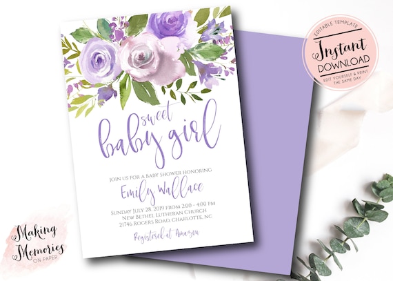 lavender baby shower invitations