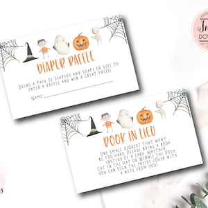 Halloween Windel-Gewinnkarten, Halloween Book In Lieu Karten, druckbare Halloween-Babyparty-Beilage, Halloween-Duschespiel, sofort download