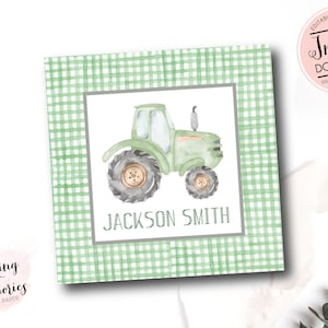 carte recinto trattore, carte recinto bambini, etichette regalo personalizzate, etichette regalo trattore verde, Boy Enclosure Card, biglietto da visita Boy Tractor