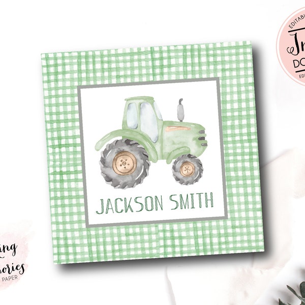 tractor enclosure cards, Kids Enclosure cards, Personalized gift tags, Green tractor gift tags, Boy Enclosure Card, Boy Tractor calling card