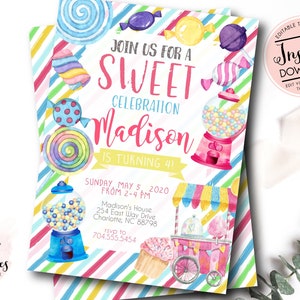 Candy Birthday Invitation, Sweet Celebration, Twin Birthday Invite, Sibling Birthday, Boy and Girl Birthday party, joint birthday party