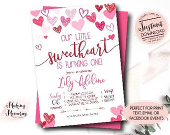 valentine's birthday Invitation, Heart Invitation, Valentines Day Invitation, Sweetheart Party Invitation, Edit yourself  Instant Download