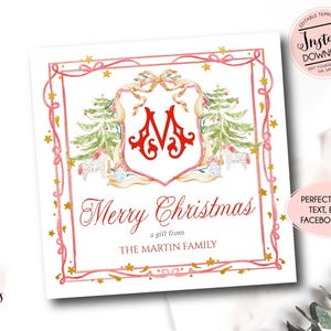 Personalized Chinoiserie Christmas Gift Tags, Christmas Crest Gift Tag, grandmillennial Crest Christmas Personalized Christmas Packaging