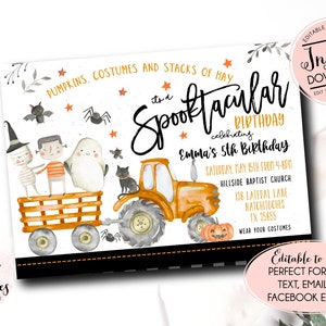 Halloween birthday invitation, Hayride Birthday party, Halloween Birthday Party Invite, Halloween Party Invitation, instant editable parade