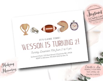 Editable Football Birthday Invitation, Sports Invitation, Football Party Invitation, Football Theme Party decorations, Instant Download