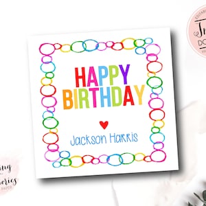 Personalized Happy birthday Enclosure cards, Personalized gift tags, colorful Rainbow gift tags, Bright Printable Happy Birthday card